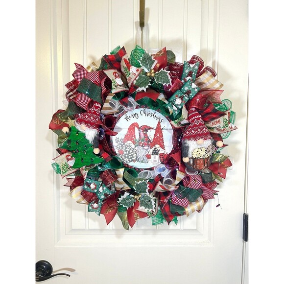 Handmade Christmas Tree Gnome Holiday Ribbon Door Wreath 22 ins W71 - Picture 11 of 11